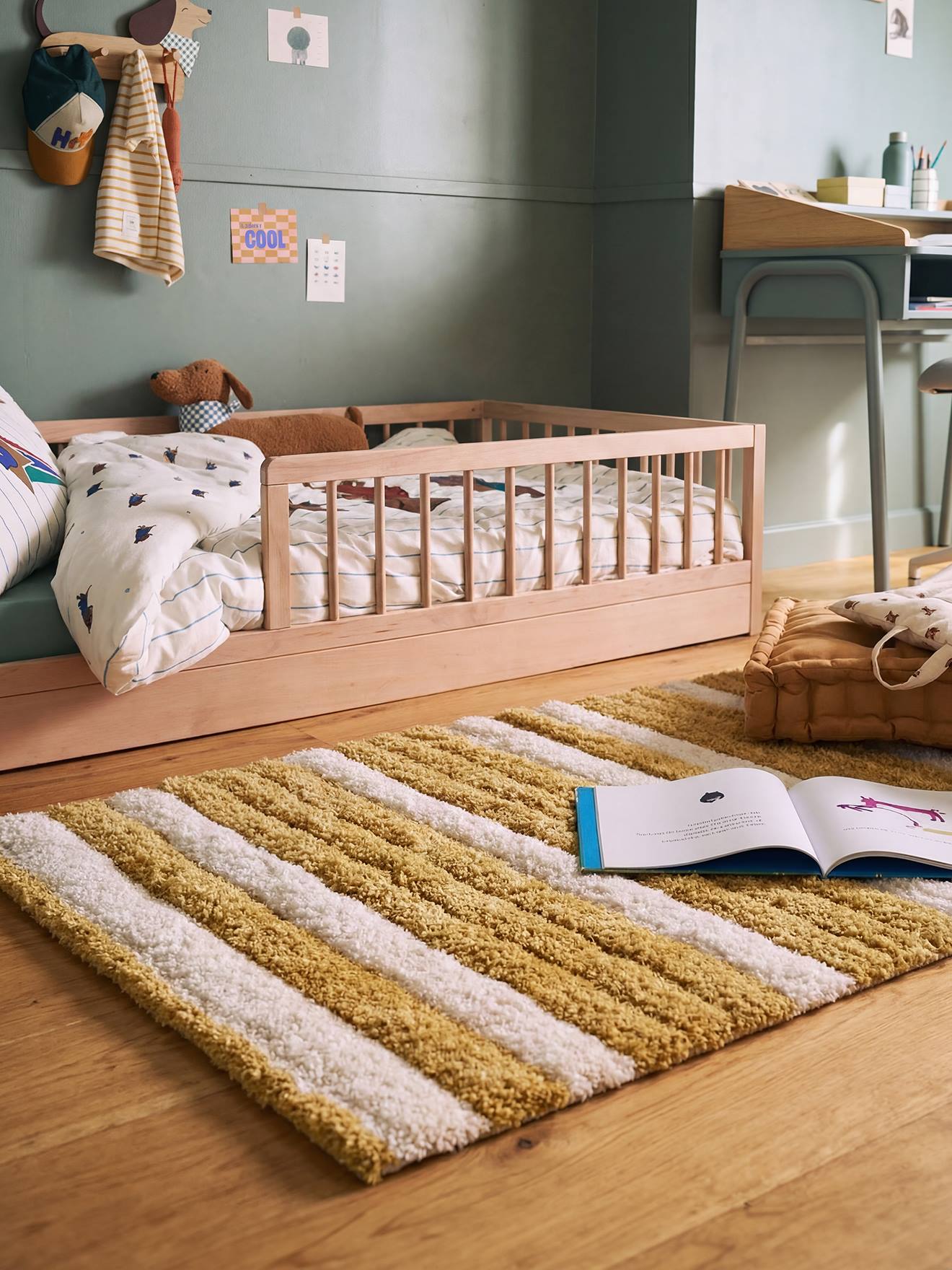 Tapis microfibres rayé rectangulaire rayé beige