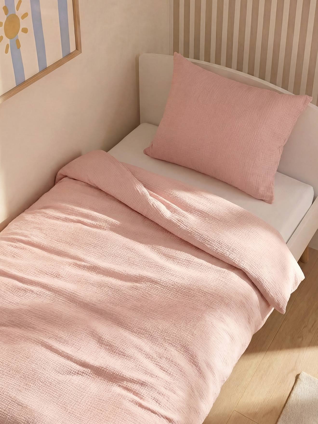 Parure housse de couette et taie d'oreiller unie vieux rose