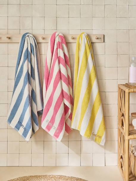 Serviette de bain rayée TRANSAT personnalisable, avec coton recyclé rayé bleu+rayé jaune+rayé rose 4 - vertbaudet enfant 