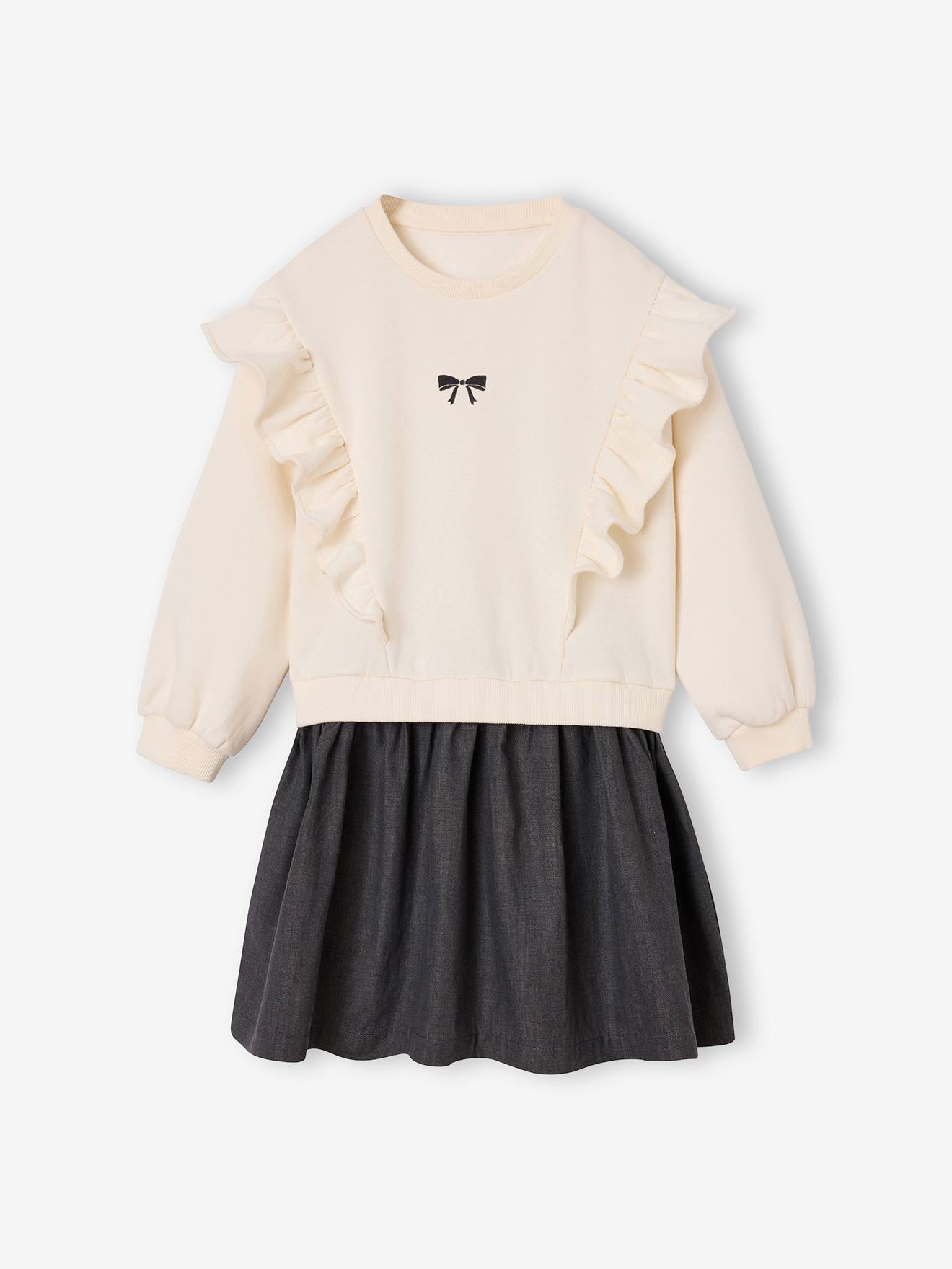 Robe manches longues fille écru