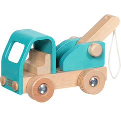 Jouet-Jeux d'imagination-Dépanneuse en bois bleue