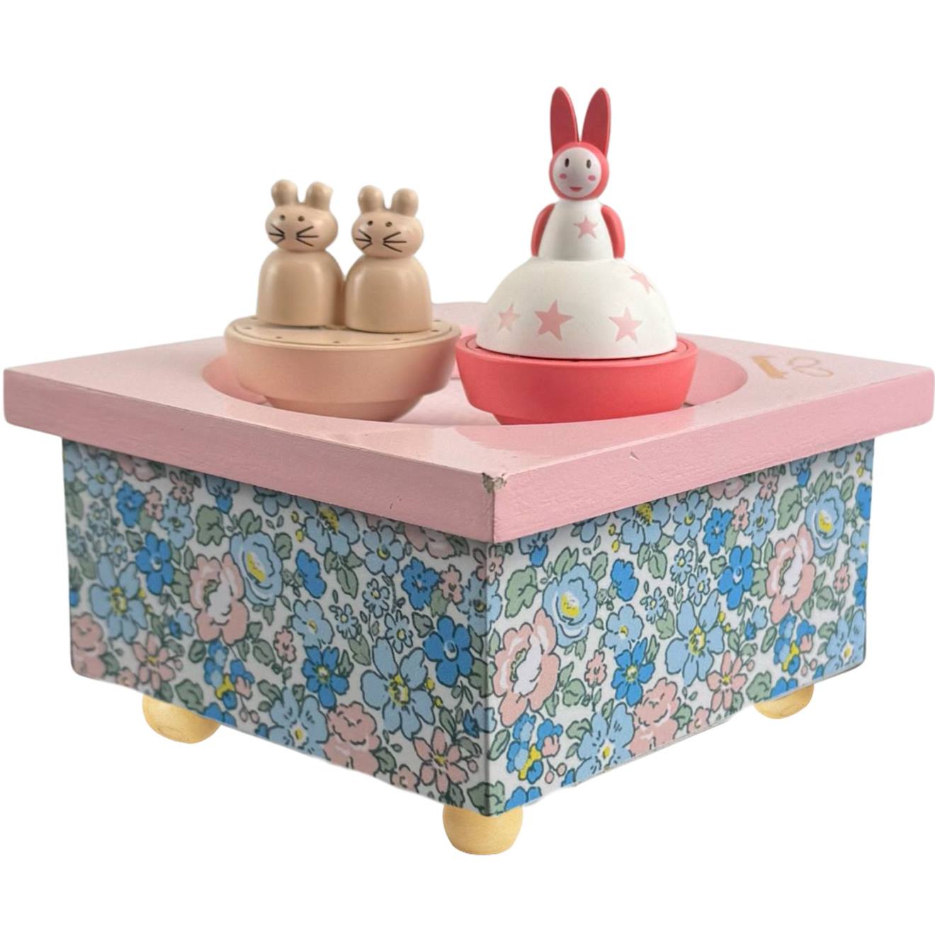 Boîte À Musique Dancing Maman Lapin Et Souris Rose, Bleu, Blanc