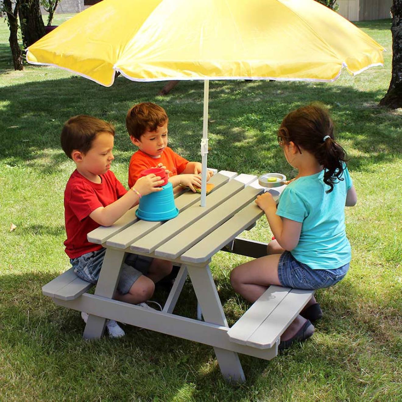 Table Bois Enfant Avec Insert Parasol Picnic Gris (soulet) - Image 2