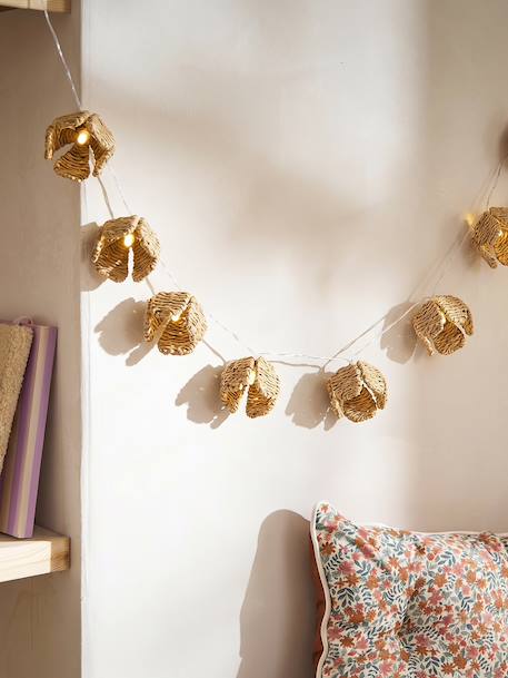 Vertbaudet - Guirlande lumineuse rotin tressées fleurs beige