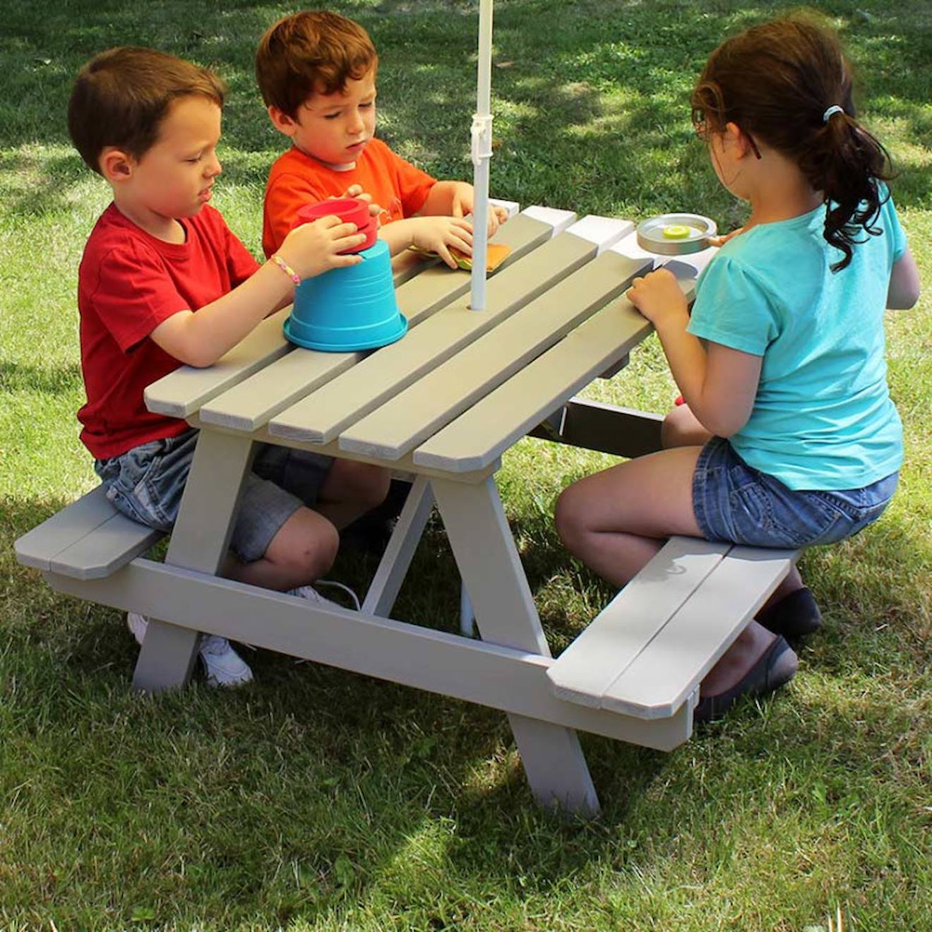 Table Bois Enfant Avec Insert Parasol Picnic Gris (soulet) - Couverture