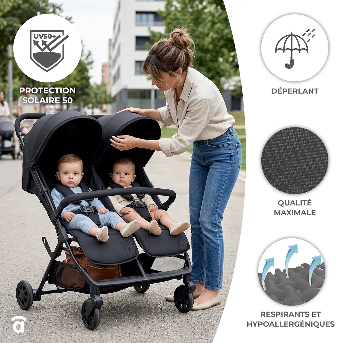 Poussette Double Henry Noir (Asalvo) - Image 2