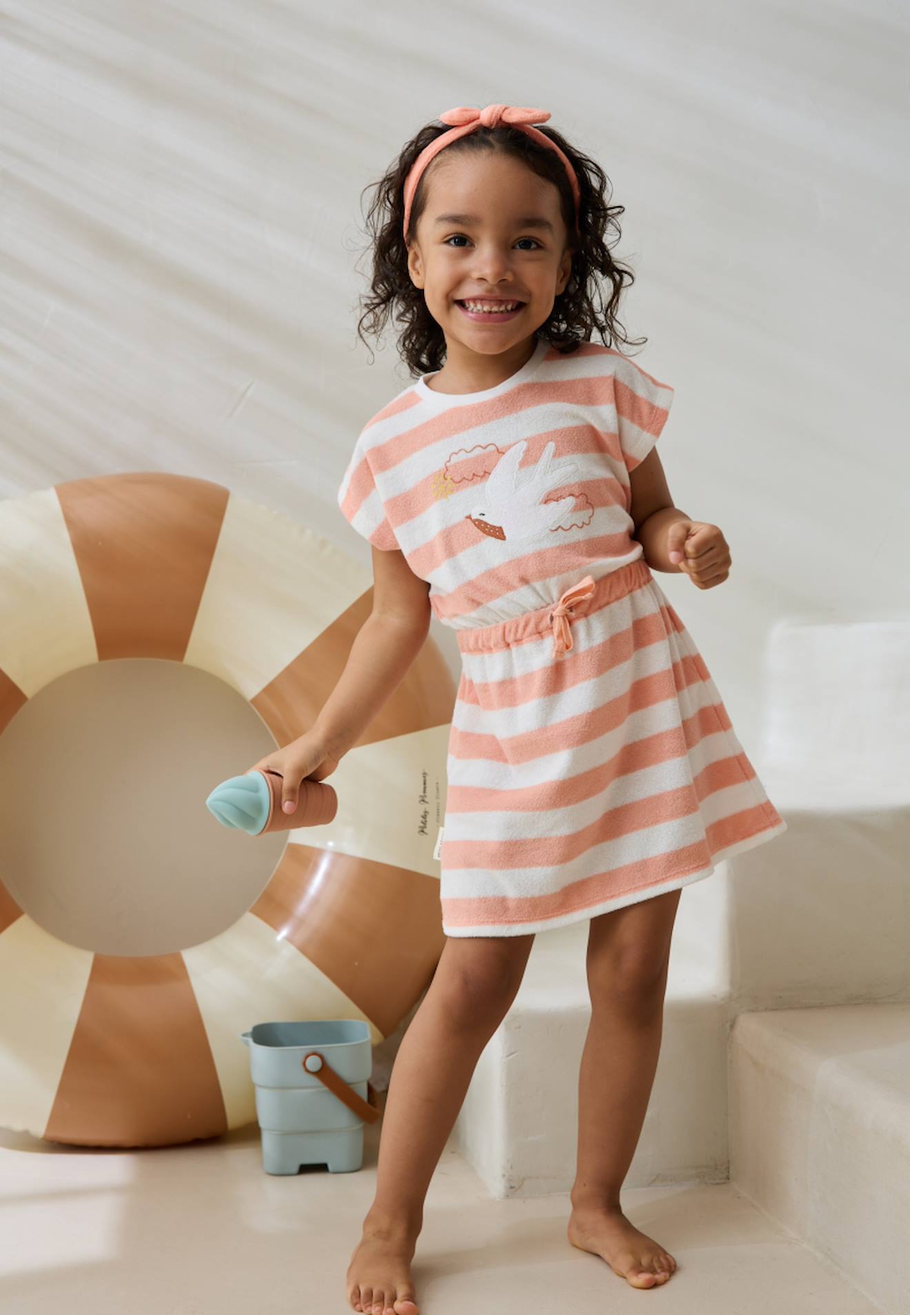 Robe Enfant En Éponge + Headband Honfleur Corail