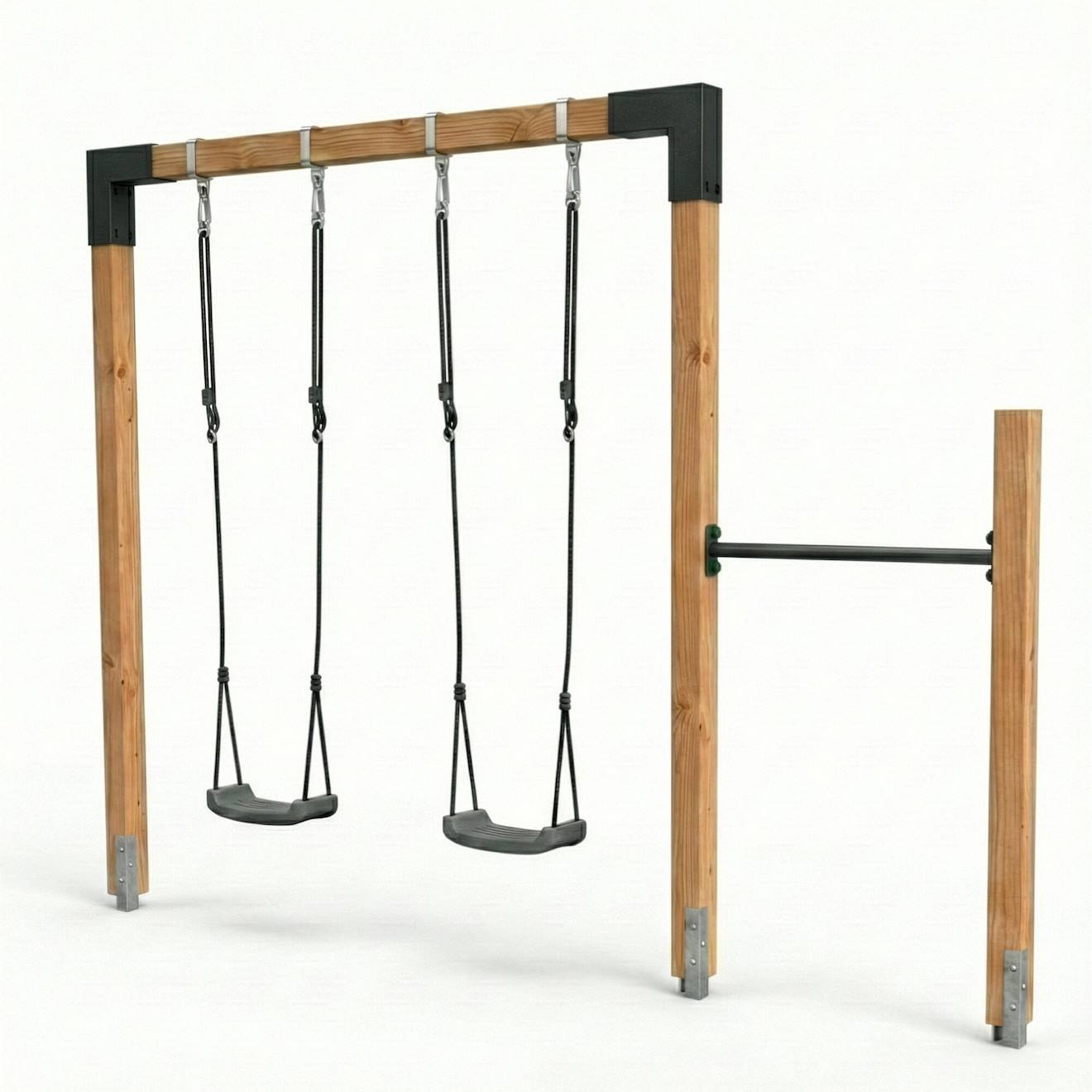 Balançoire Double En Bois Avec Barre Fixe 333cm Pour Jardin Naturel