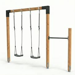 Jouet-Jeux de plein air-Balançoire double en bois avec barre fixe 333cm pour jardin