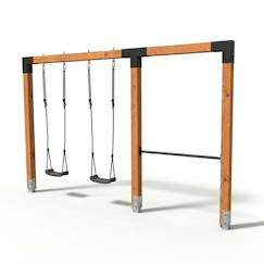 Balançoire double en bois avec barre fixe 372cm pour jardin  - vertbaudet enfant