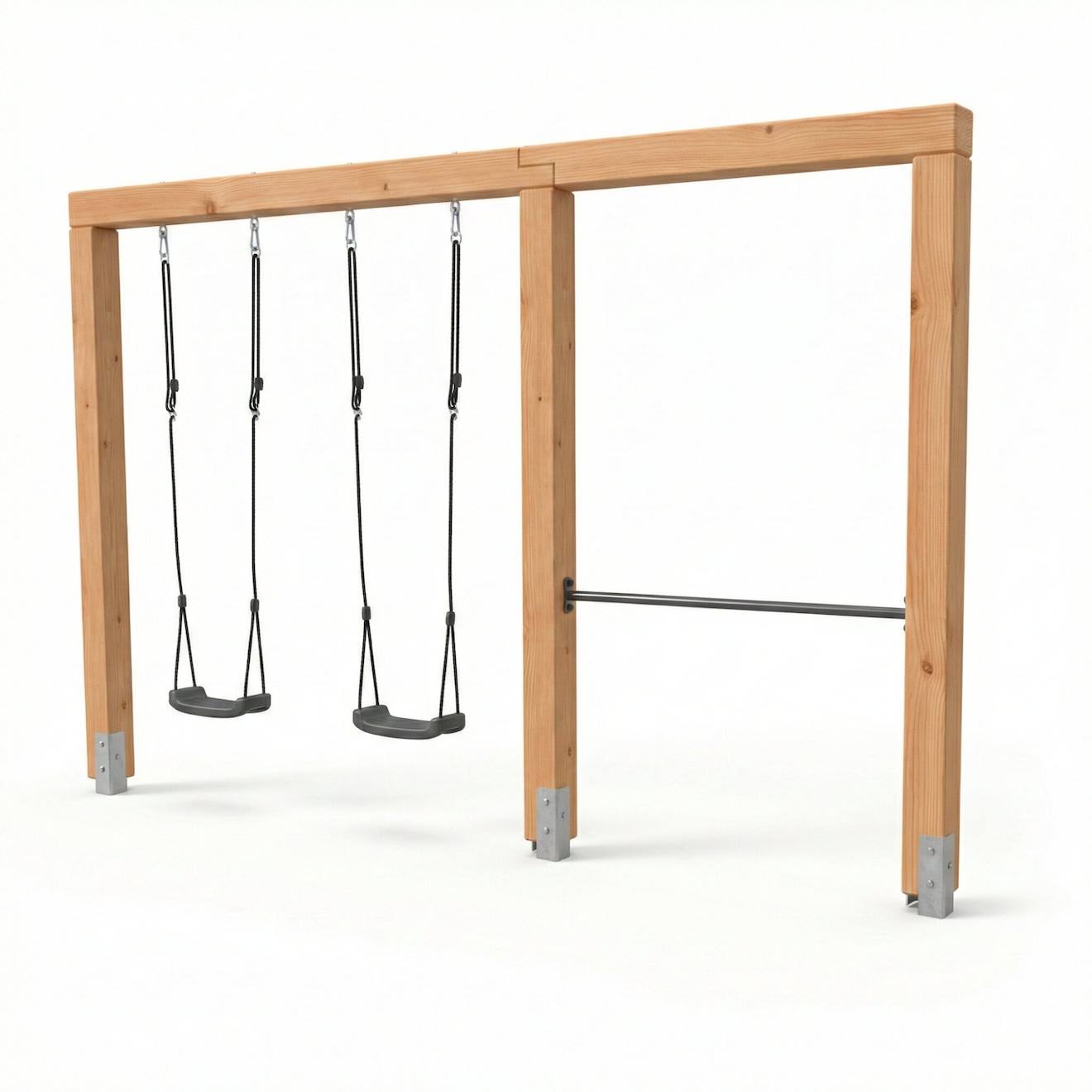 Balançoire Double En Bois Avec Barre Fixe 369cm Pour Jardin Naturel