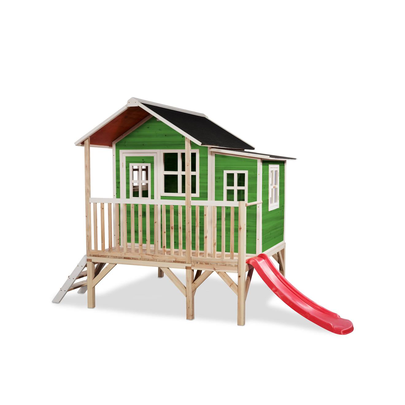 Maisonnette En Bois Sur Pilotis Toboggan Et Extension Jardin Vert