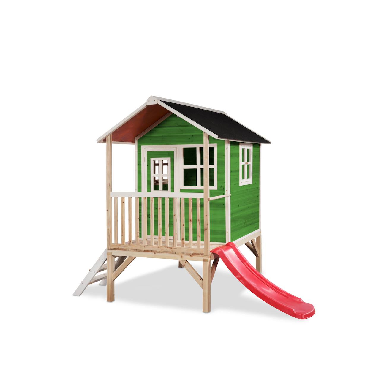 Maisonnette En Bois Sur Pilotis Avec Toboggan Et Échelle Vert