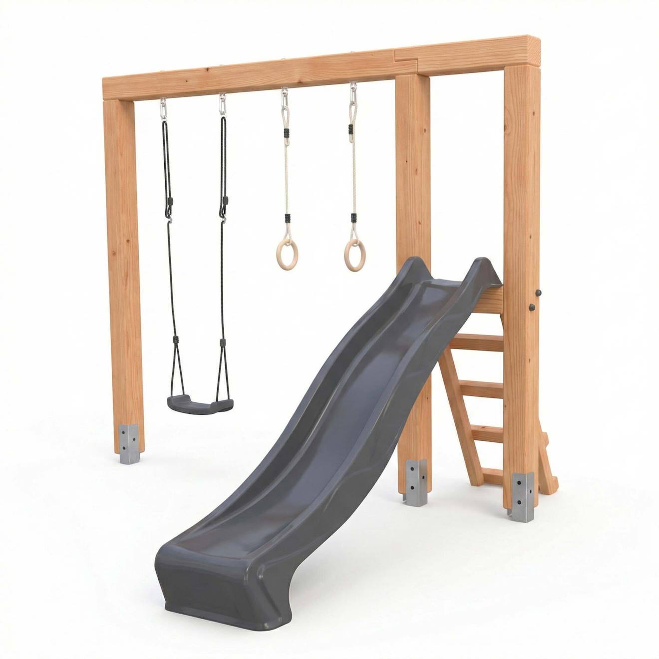 Balançoire En Bois Avec Toboggan Et Anneaux De Gym 294cm Naturel