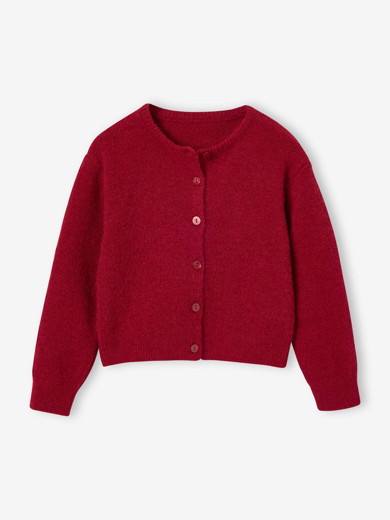 Gilet fille manches longues bordeaux