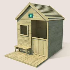 Cabane en bois traité avec terrasse et banc heidi  - vertbaudet enfant