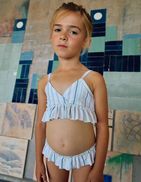 Maillot de bain 2 pièces à rayures ethniques et volants b&s  - vertbaudet enfant