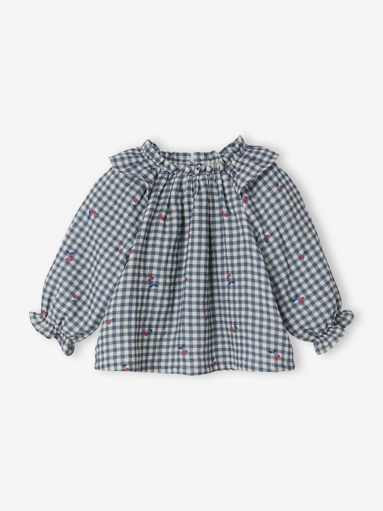 Blouse bébé fille vichy bleu grisé