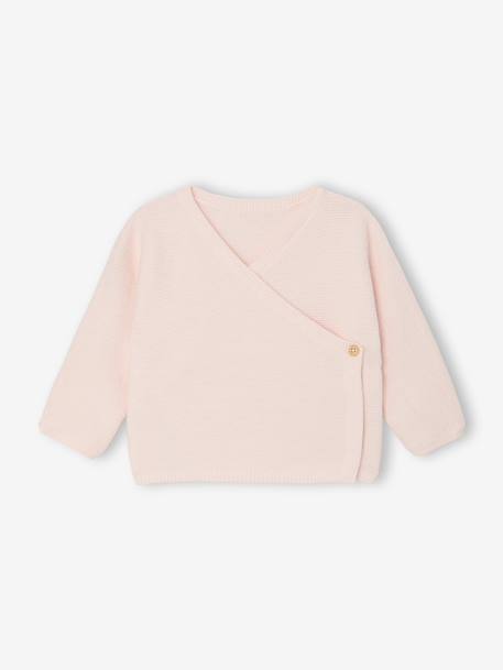 Vertbaudet - Brassière bébé naissance tricot point mousse coton et laine rose pâle