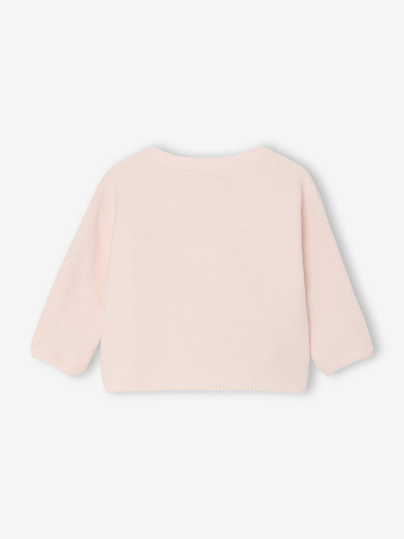 Brassière bébé naissance tricot point mousse coton et laine rose pâle (Vertbaudet) - Image 1