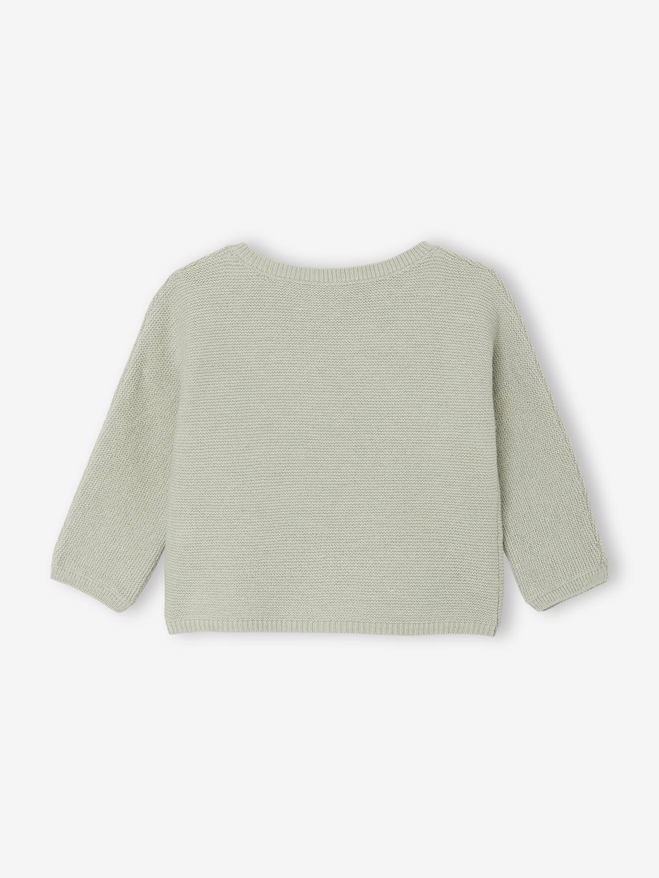 Brassière bébé naissance tricot point mousse coton et laine vert sauge (Vertbaudet) - Image 1