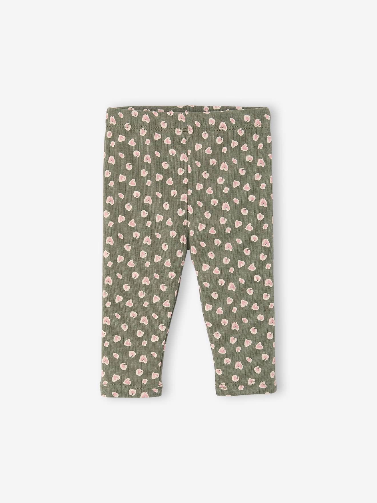 Legging bébé léopard en maille côtelée vert sauge