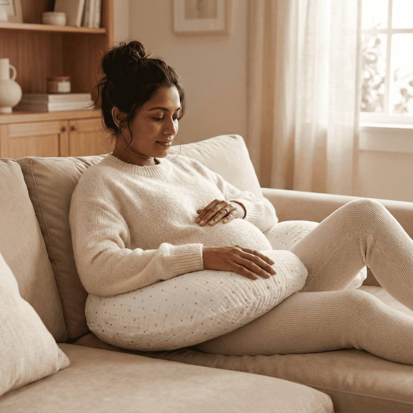 Coussin De Maternité 3 En 1 : Grossesse, Allaitement & Repos - Housse Double Gaze Coton - Blanc Blanc (babysom) - Image 2