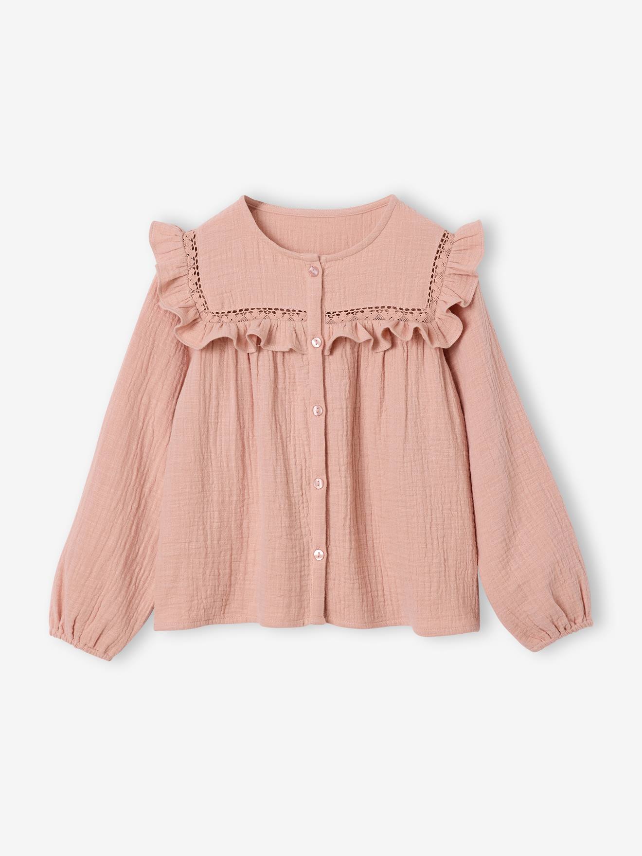 Chemise manches longues fille rose poudr 26€