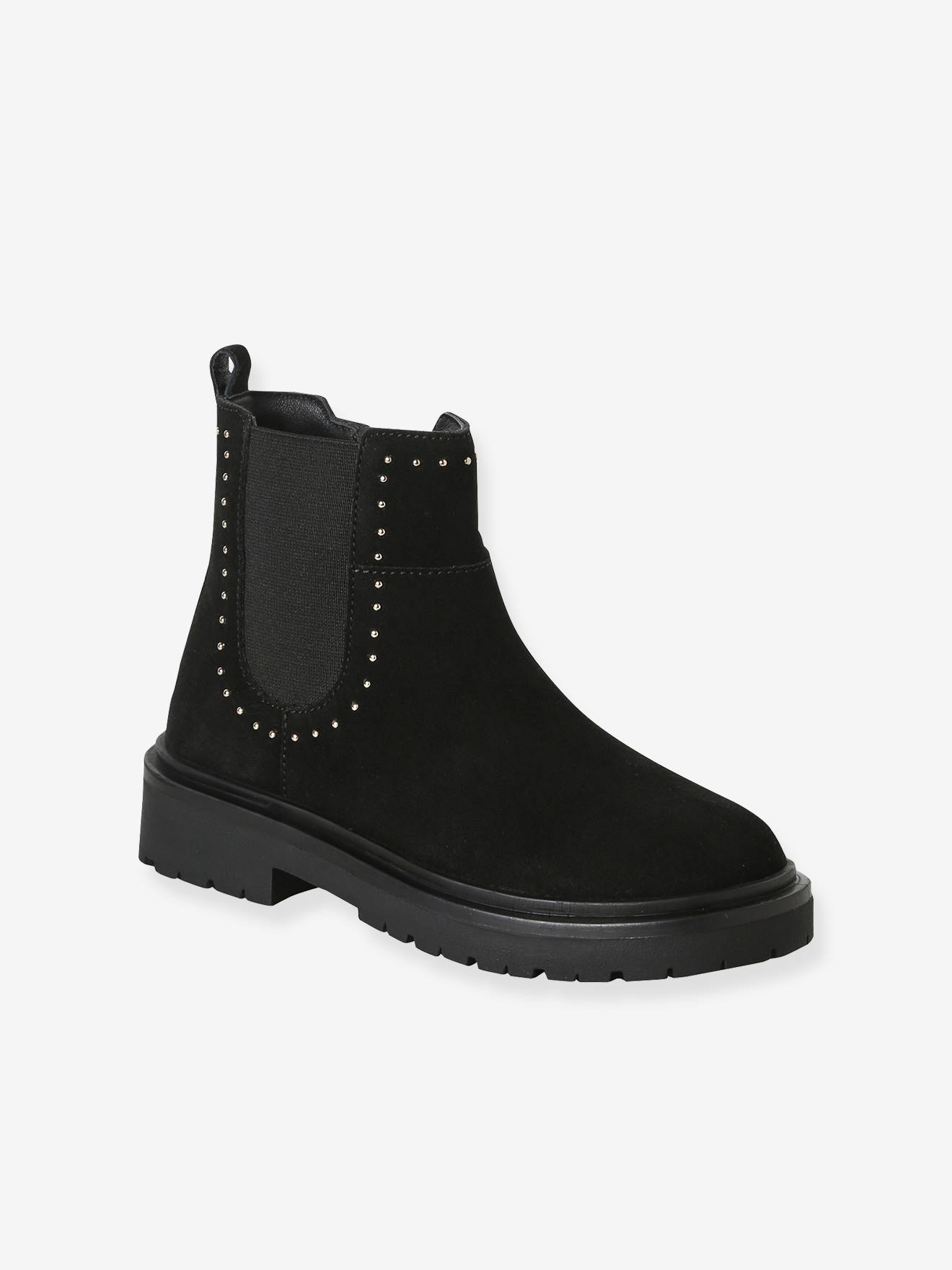 Boots fille cuir zippées noir