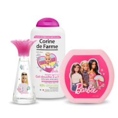 Puériculture-Coffret Barbie enfant eau de toilette, gel douche 2 en 1 et boîte à goûter
