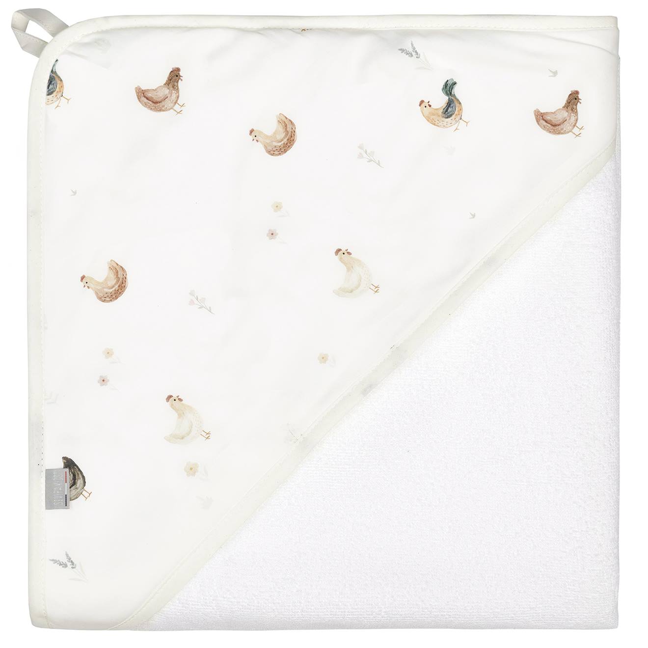 Grande Cape De Bain En Coton Et Bambou Gallina Écru – Motif Poules Champêtre