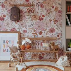 -Papier peint enfants fleurs arc-en-ciel