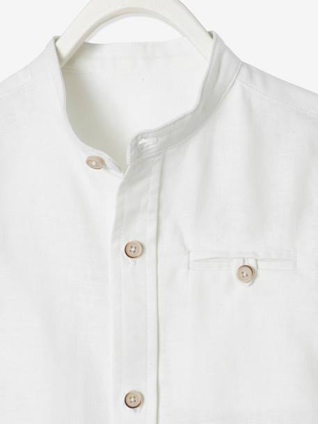 Chemise col Mao garçon en coton/ lin manches courtes blanc+bleu ciel 6 - vertbaudet enfant 