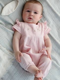 Bébé-Salopette, combinaison-Combinaison bébé fille brodée en gaze de coton