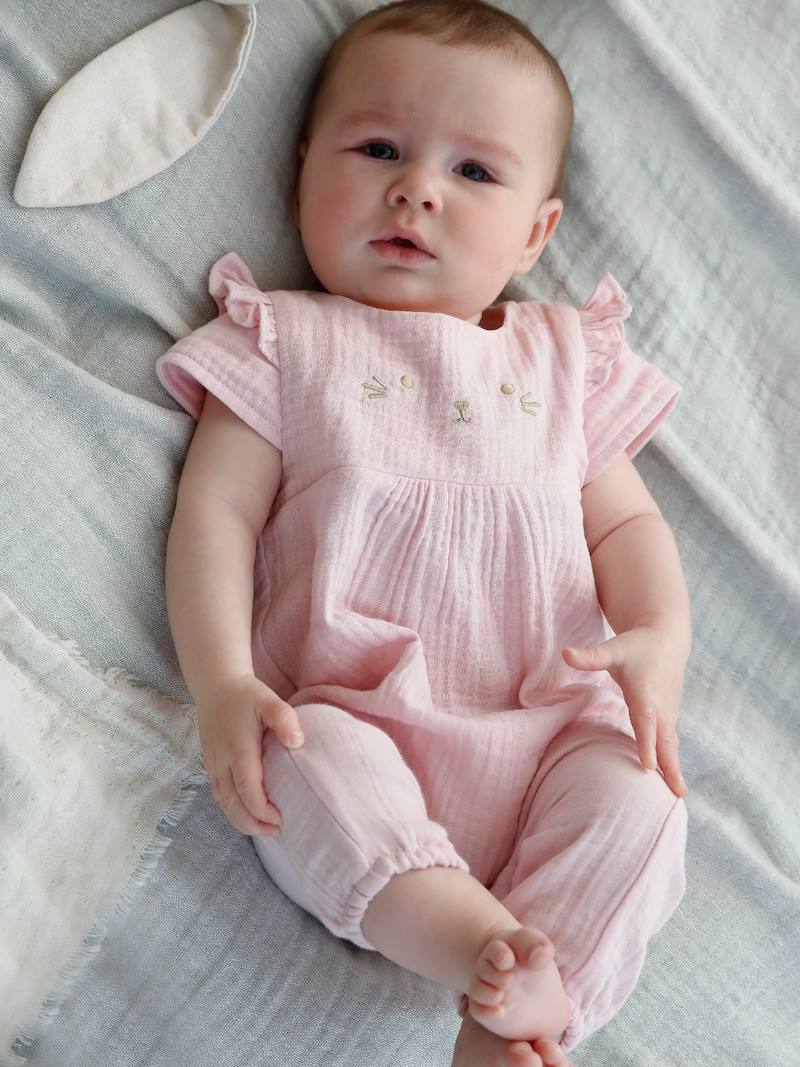 Combinaison-short Bébé Fille Licornes - Taille 9 Mois (74) - Blanc à Pois - Occasion Très Bon état