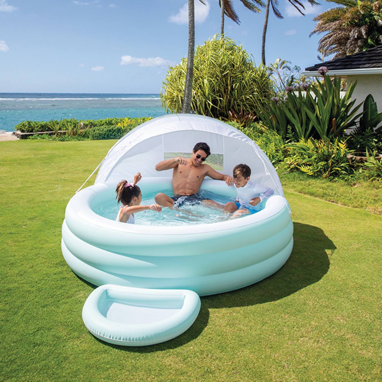 Petite Piscine Pastelle Avec Ombrelle Bleu Et Blanc (Intex) - Image 1
