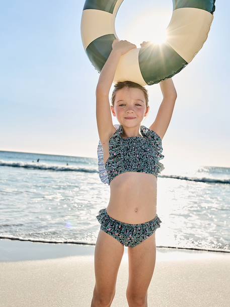 Maillot de bain 2 pièces fille fleurs vert émeraude 6 - vertbaudet enfant 