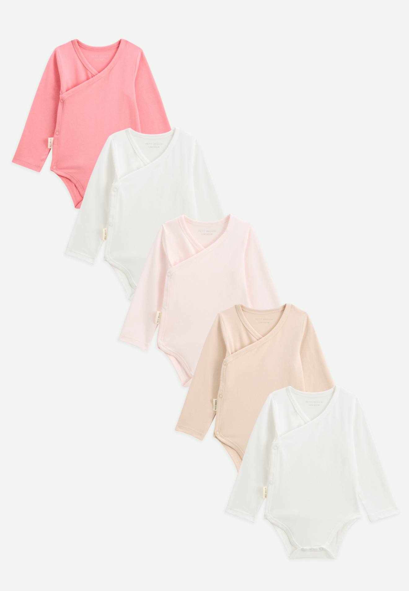 Lot De 5 Bodies Bébé Manches Longues Ouverture Croisée Louison Rose