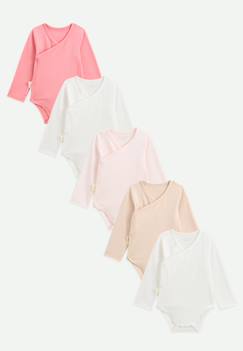 Lot de 5 bodies bébé manches longues ouverture croisée louison  - vertbaudet enfant