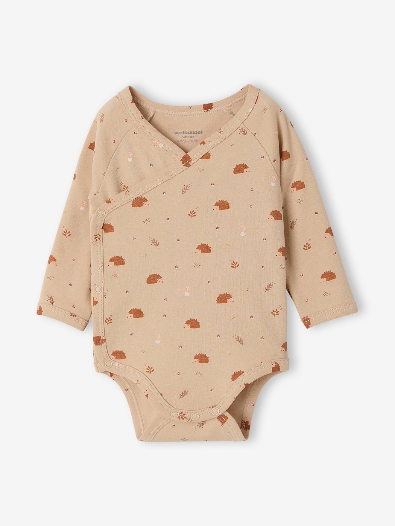 Lot de 5 bodies naissance manches longues beige chiné (Vertbaudet) - Image 2