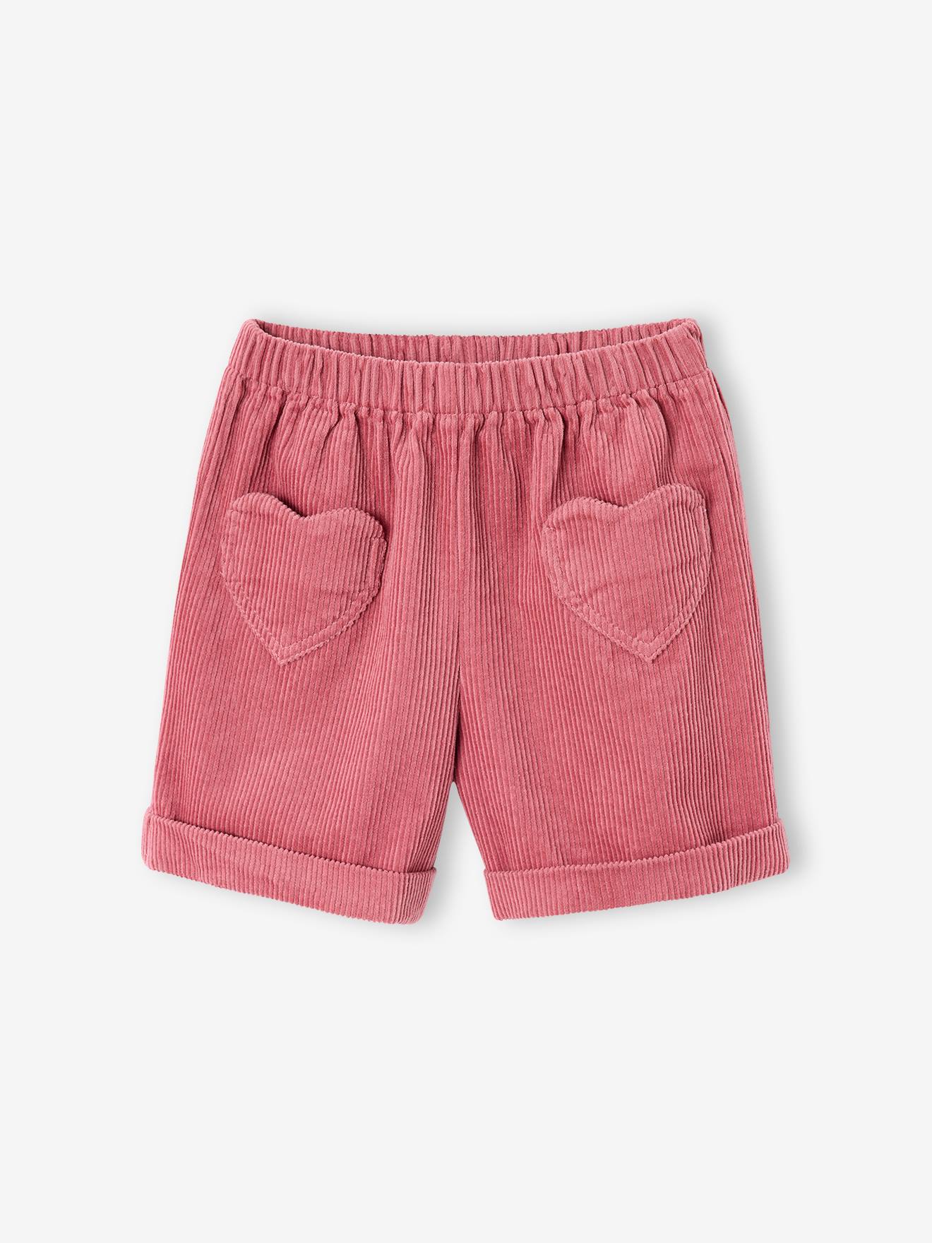 Short en velours poches coeur fille facile à enfiler rose