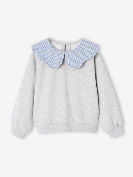 Sweat fille col brodé message flock velours  - vertbaudet enfant