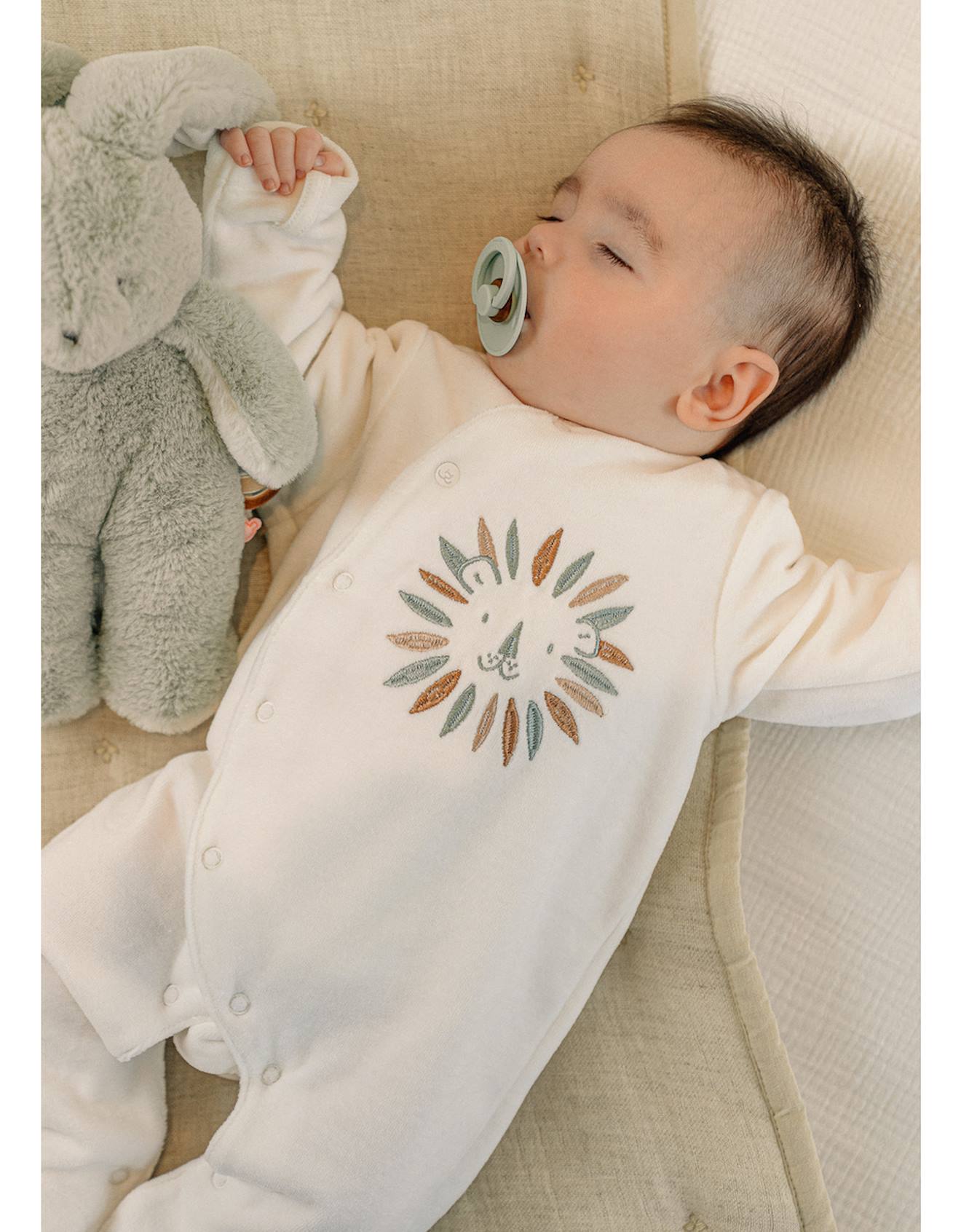 Pyjama Bébé Velours Brodé Blanc