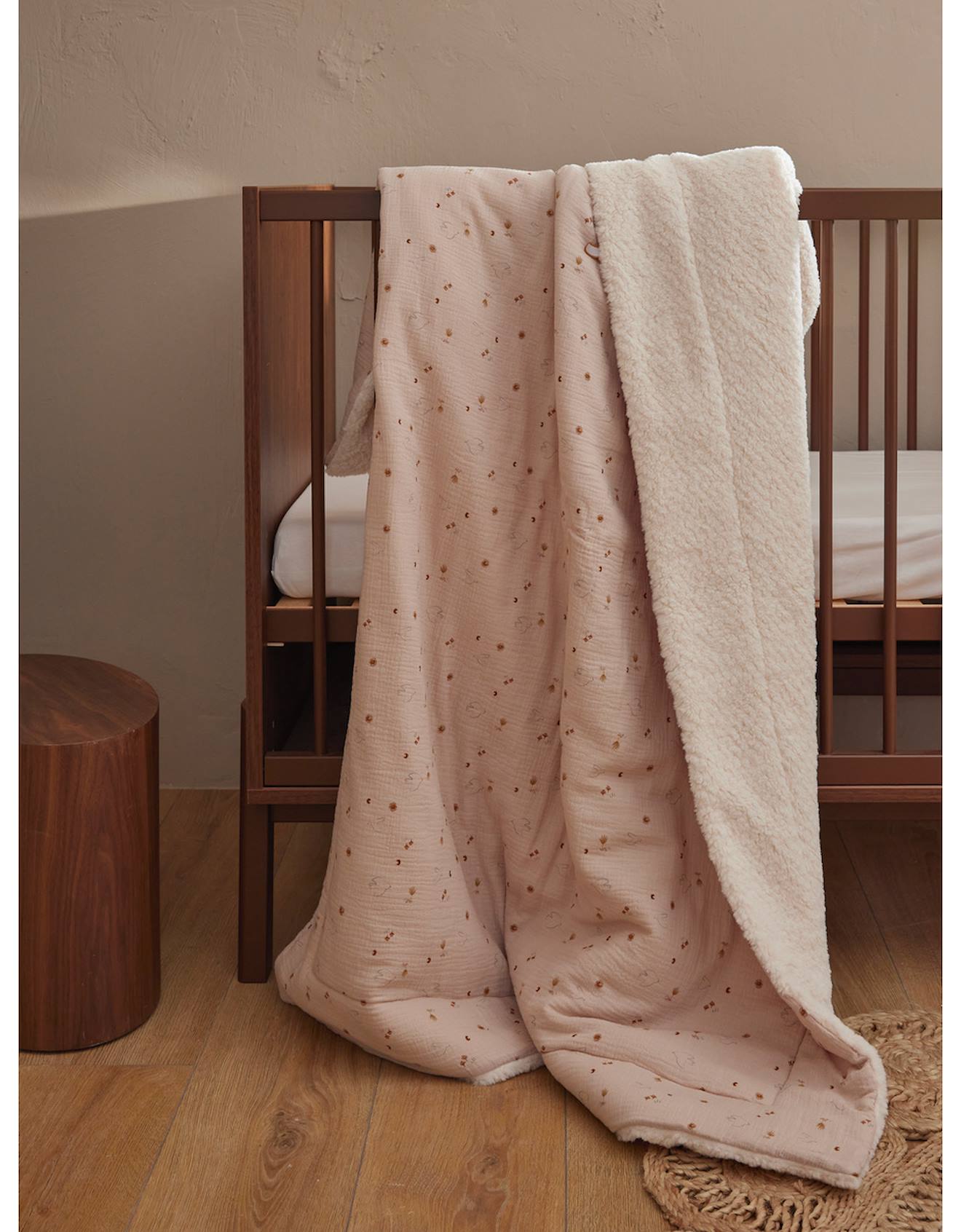 Couverture En Mousseline De Coton Et Sherpa Rose