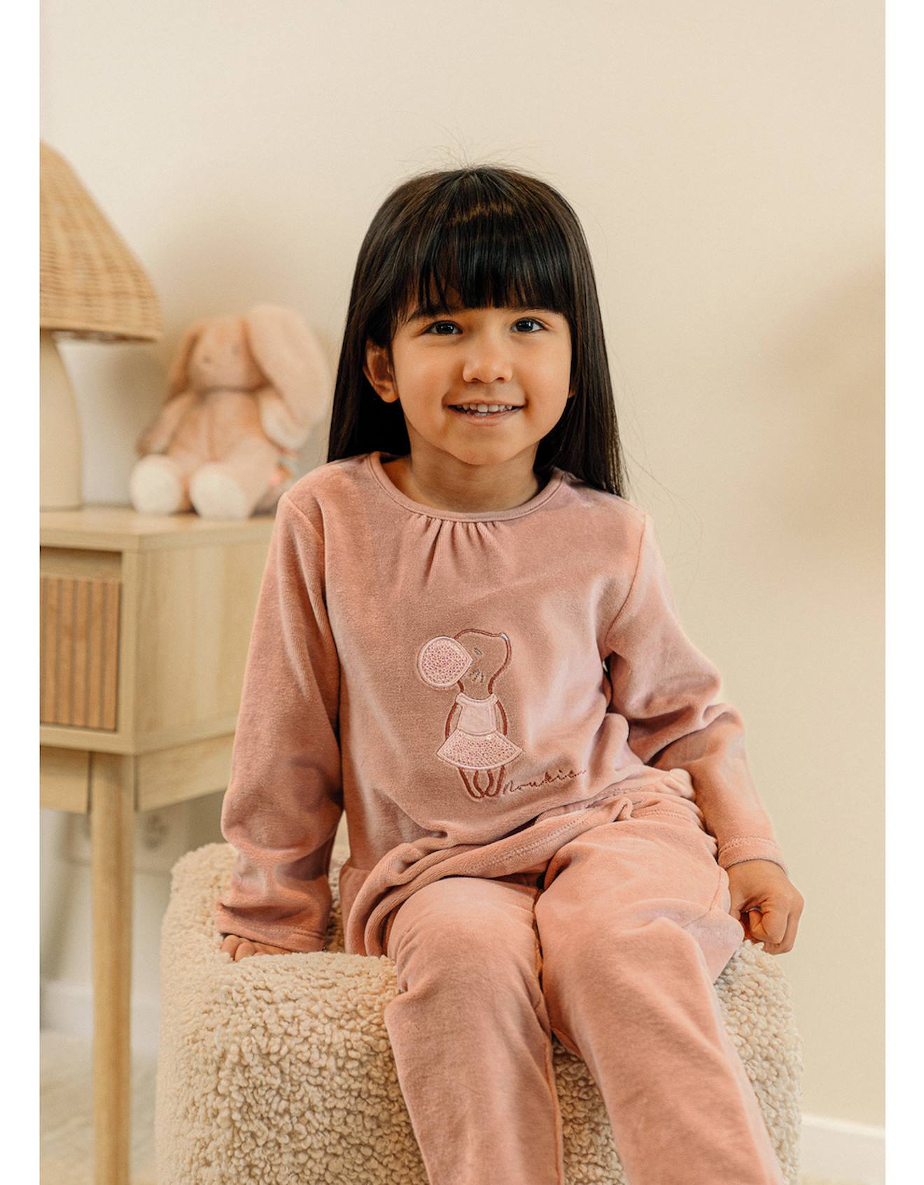Pyjama Enfant Velours Brodé Rose