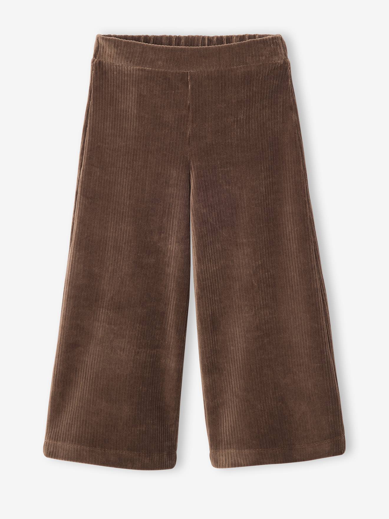 Pantalon fille large en velours chocolat