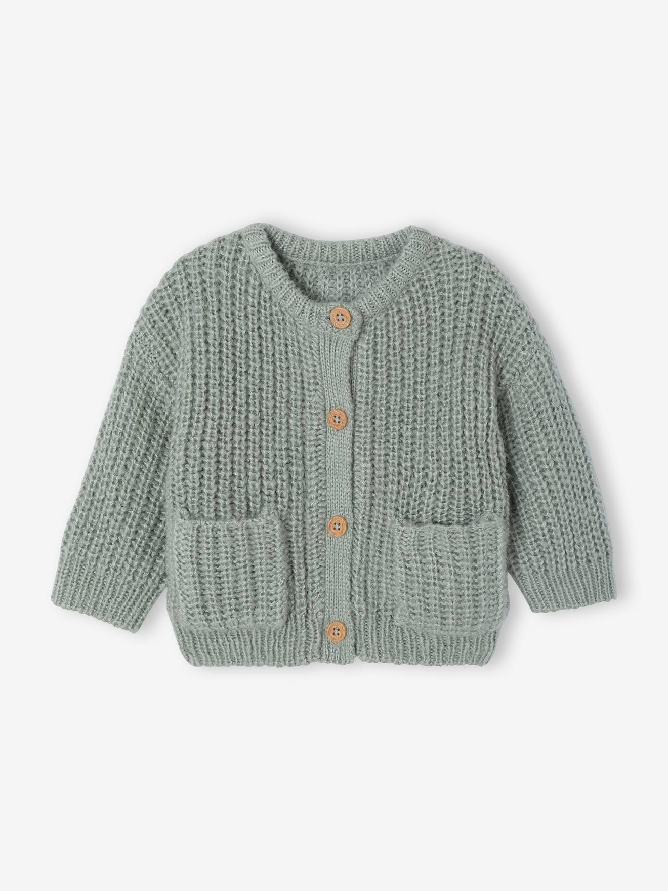 Gilet bébé en maille grosse jauge vert sauge