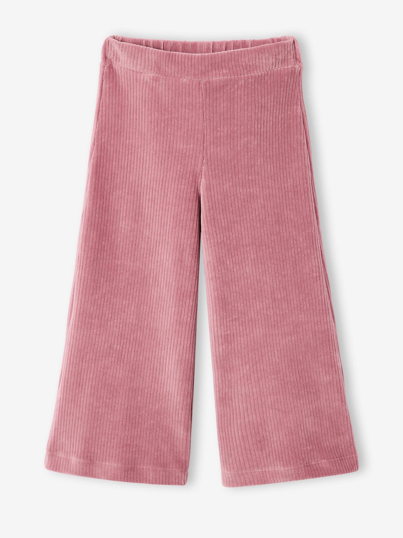 Pantalon fille large en velours mauve
