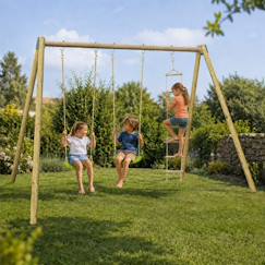 Jouet-Portique balançoire double pour enfants avec echelle de corde - Jardin Extérieur