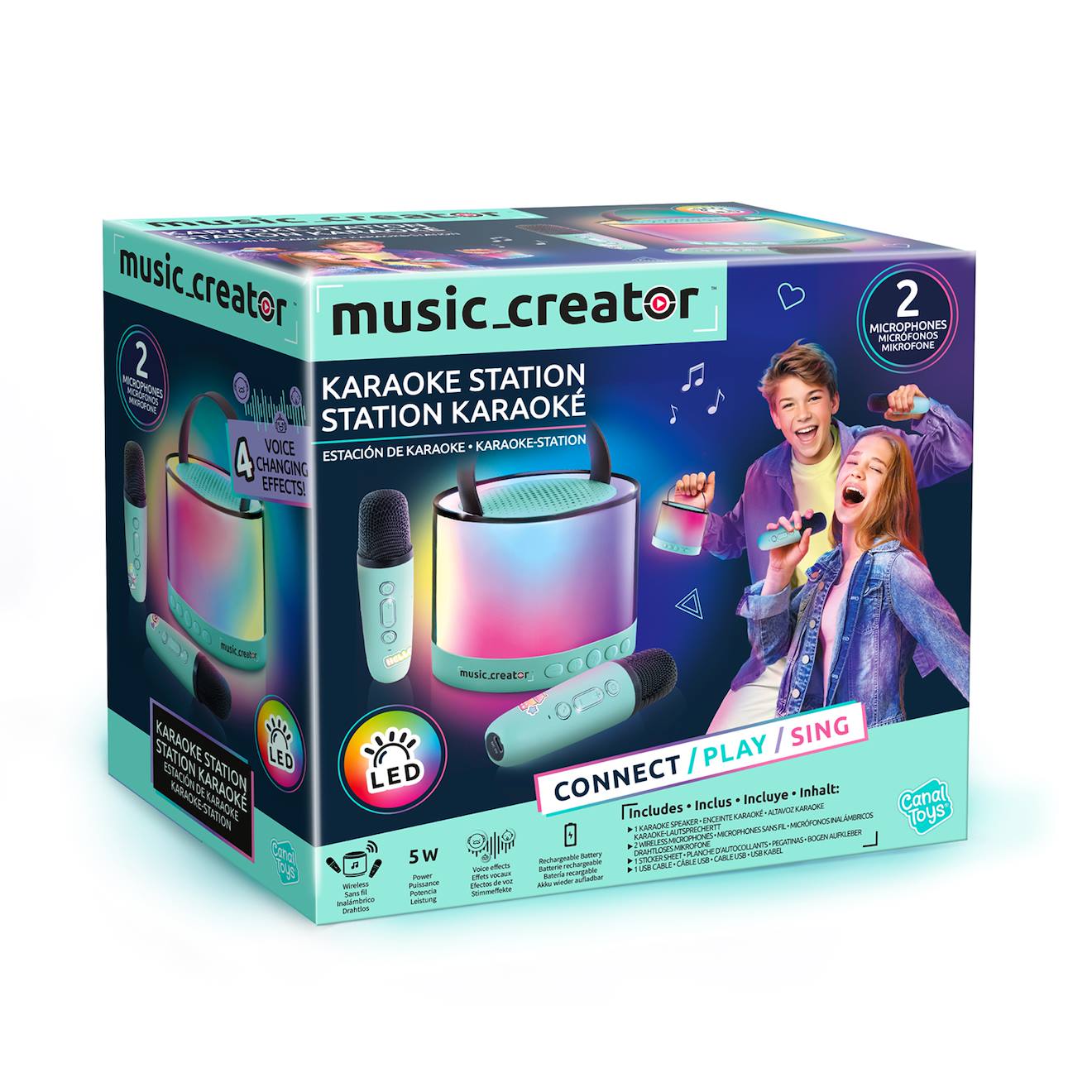 Mini Station Karaoké - Enceinte Lumineuse Avec 2 Microphones Sans Fil -music Creator Multicolore